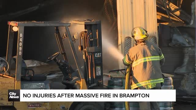 Massive fire in Brampton tears through truck yard