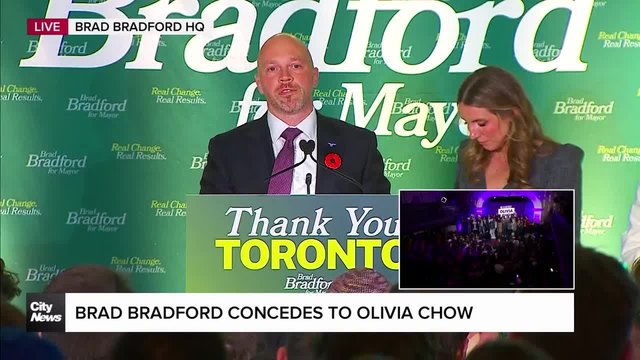 Brad Bradford delivers concession speech after losing Toronto mayoral race