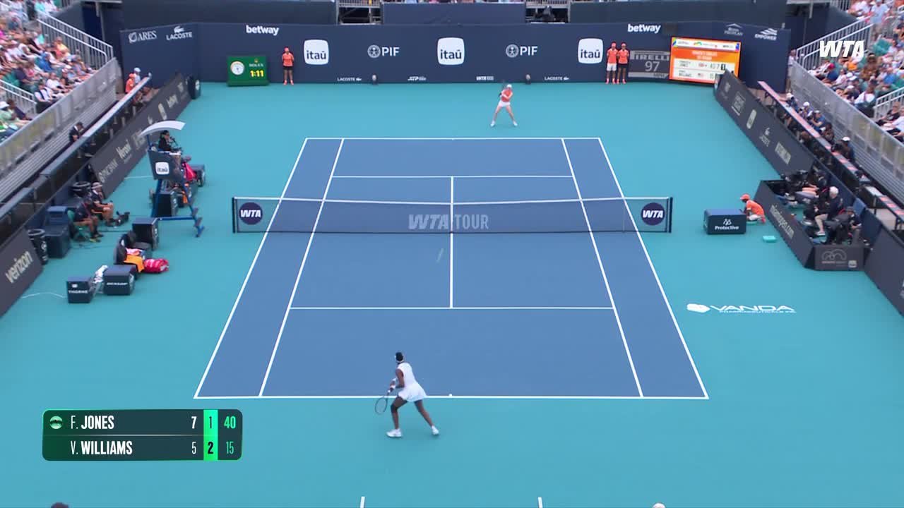 Jones defeats Venus Williams in Miami, then reflects on idol