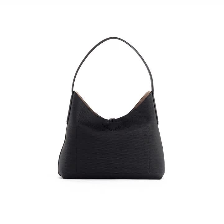 Authentic Longchamp Quadri Hobo Black Leather Shoulder Bag Handbag Tote  Satchel