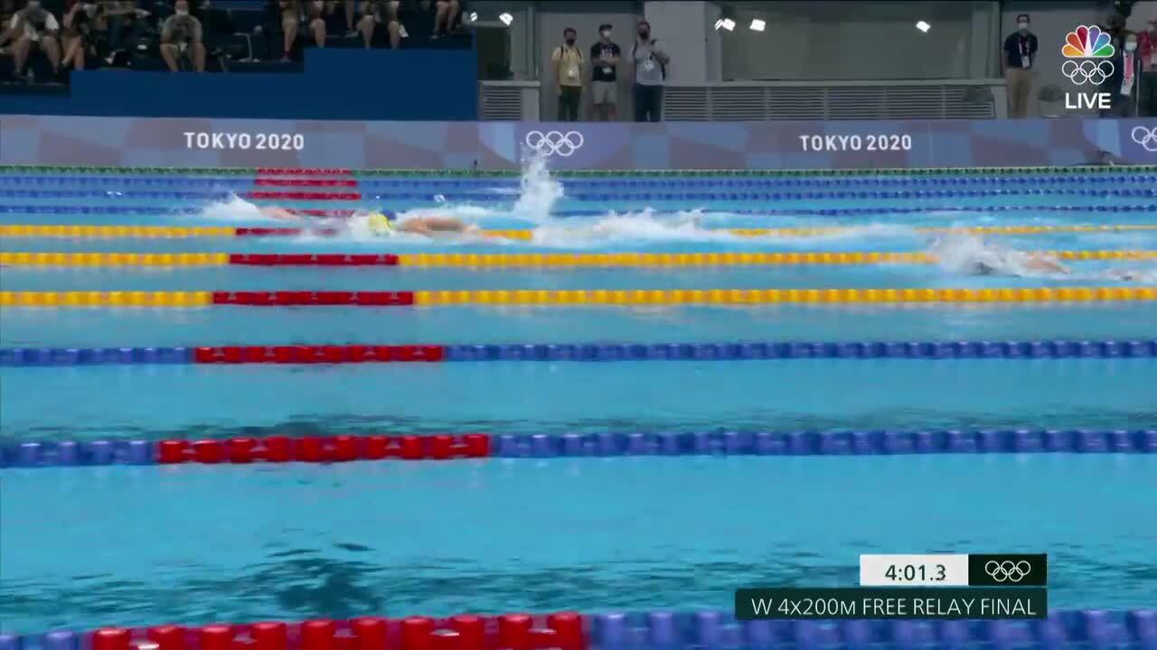 Team USA The U S Womens 4 X 200 Meter Freestyle Relay Team Captures Silver Swimming Tokyo 2020