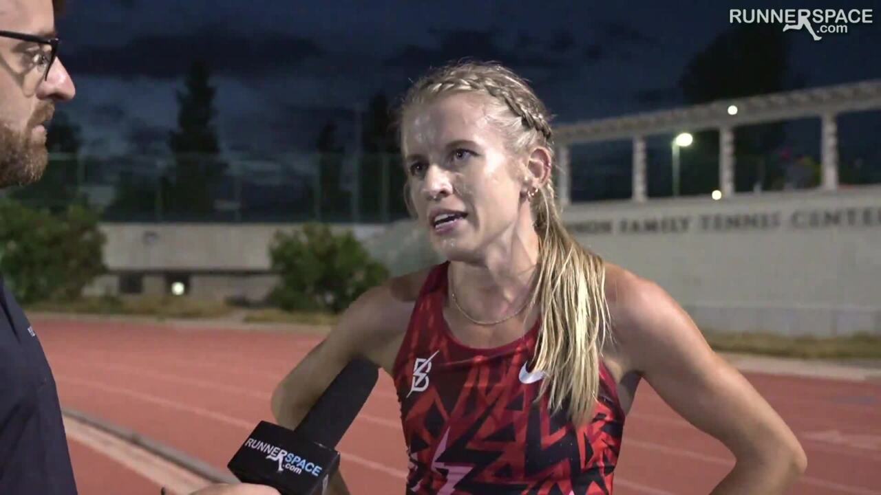 DyeStat.com - Videos - Karissa Schweizer Broadcast Interview Women's 1500m  Section 1 - Under Armour Sunset Tour - Los Angeles 2023