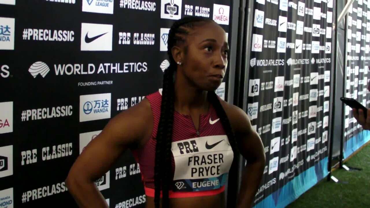 Eugene Diamond League - Nike Prefontaine Classic - Videos - Shelly-Ann Fraser-Pryce 1st Place Womens 200m