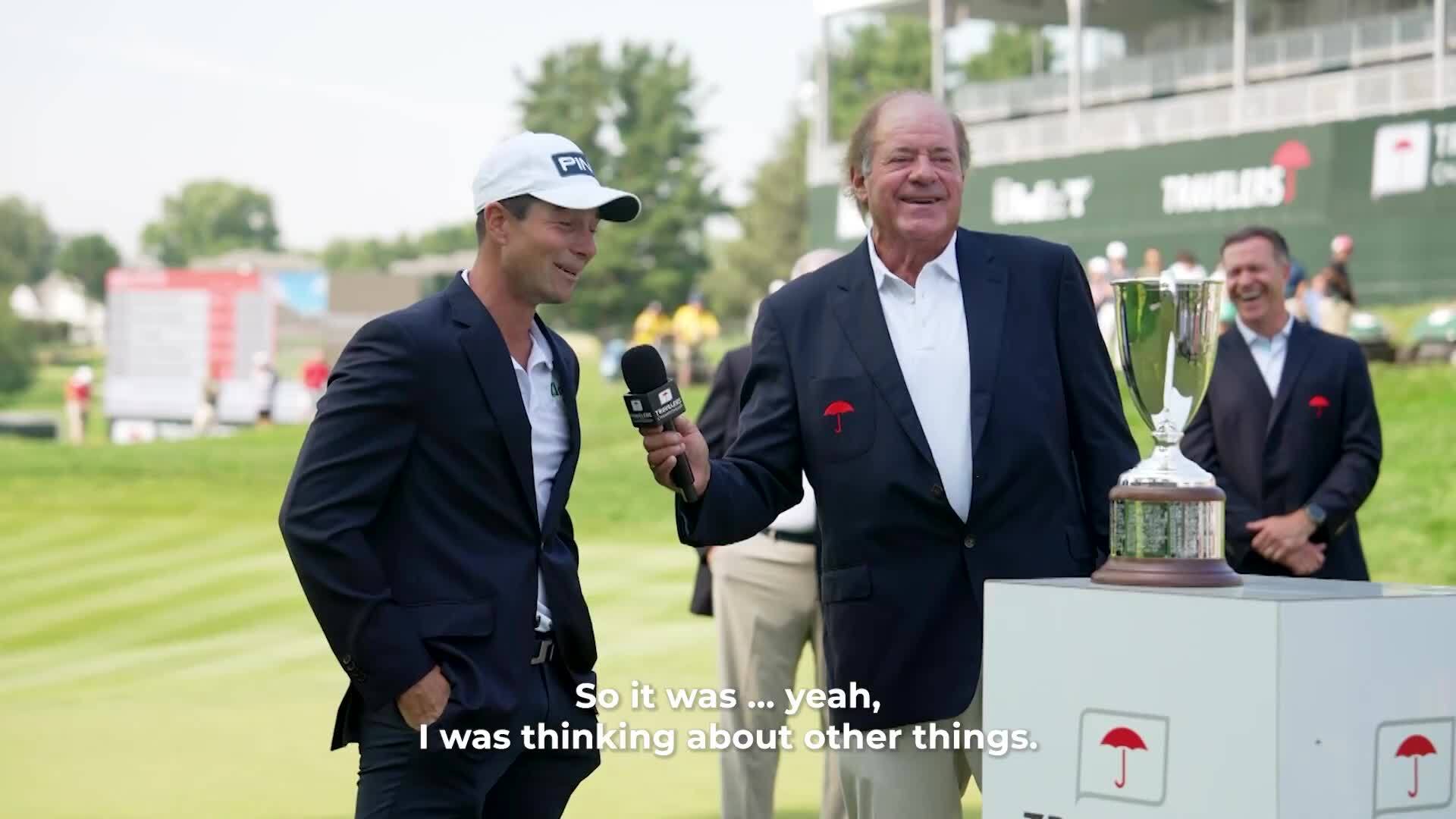 Mic’d Up with Viktor Hovland after winning Travelers