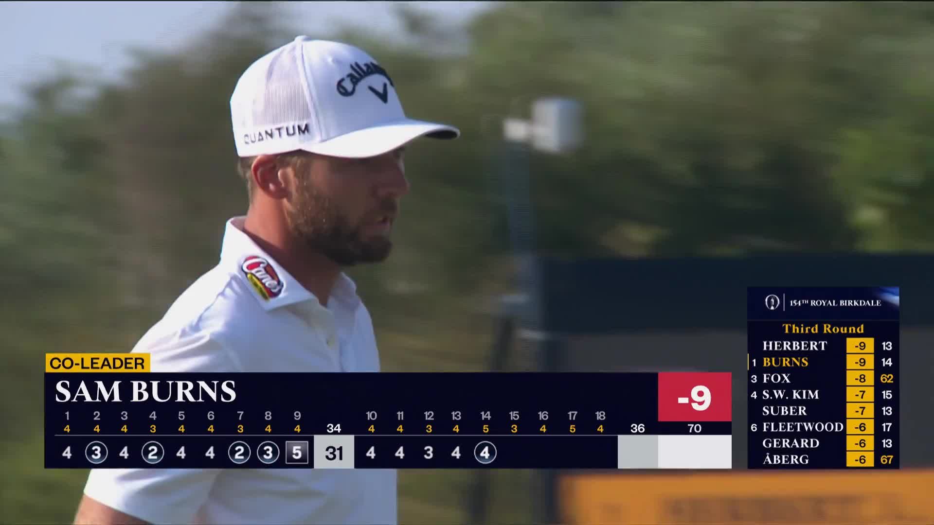 Sam Burns drains lengthy birdie putt at No. 14 to tie lead
