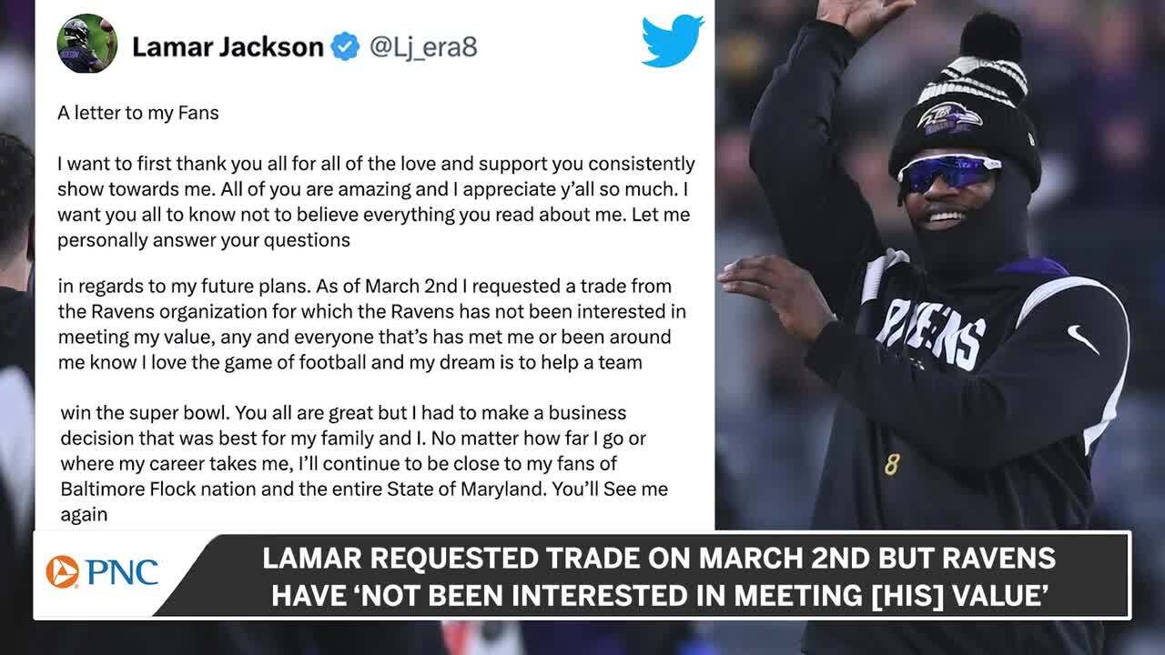 Ravens' Lamar Jackson Shares 'Letter to My Fans,' Requests Trade