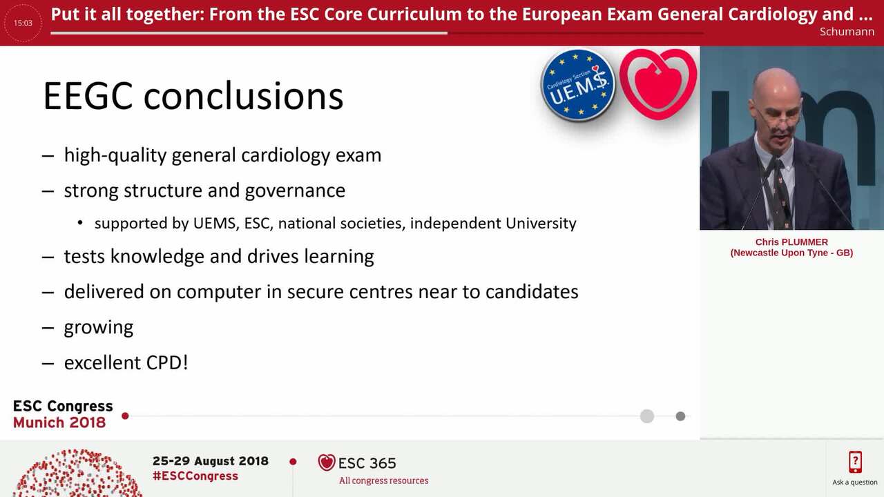 Put it all together: From the ESC Core Curriculum to the European Exam General Cardiology and beyond (what is the exam, how it works, what impact it has, …).