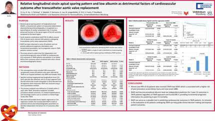 Relative longitudinal strain apical sparing pattern and low albumin as detrimental factors of cardiovascular outcome after transcatheter aortic valve replacement