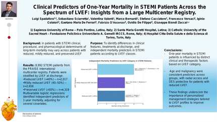 Clinical predictors of one-year mortality in STEMI patients across the spectrum of LVEF: insights from a large multicenter registry.