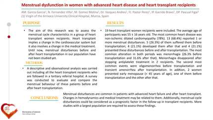 Menstrual dysfunction in women with advanced heart disease and heart transplant recipients