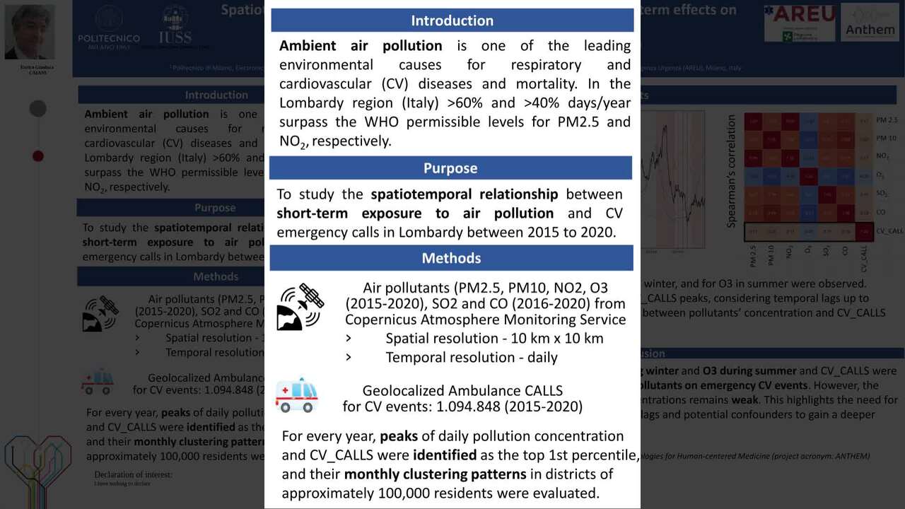Spatiotemporal analysis of air pollution concentration and short-term effects on cardiovascular emergencies in Lombardy