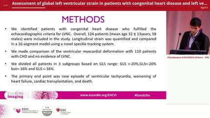 Assessment of global left ventricular strain in patients with congenital heart disease and left ventricular non compaction cardiomyopathy. role of global longitudinal strain in predicting outcome.