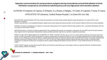 Hypnosis for periprocedural analgesia during transcatheter pulsed field ablation of atrial fibrillation compared to conventional radiofrequency and very high power short duration ablation
