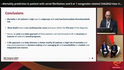 Mortality prediction in patient with atrial fibrillation and 0 or 1 nongender-related CHA2DS2-Vasc risk factor using machine learning:  a French nationwide study