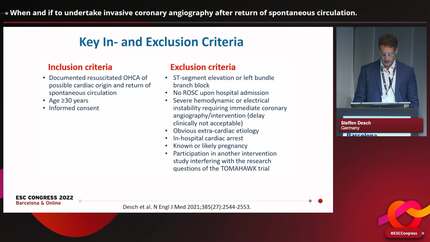 When and if to undertake invasive coronary angiography after return of spontaneous circulation.