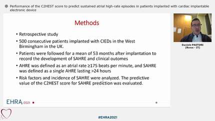 Performance of the C2HEST score to predict sustained atrial high-rate episodes in patients implanted with cardiac implantable electronic device