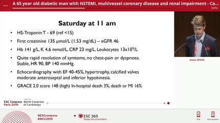 A 65 year old diabetic man with NSTEMI, multivessel coronary disease and renal impairment - Case presentation