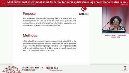 Mini nutritional assessment short form tool for nurse quick screening of nutritional status in an outpatient heart failure unit