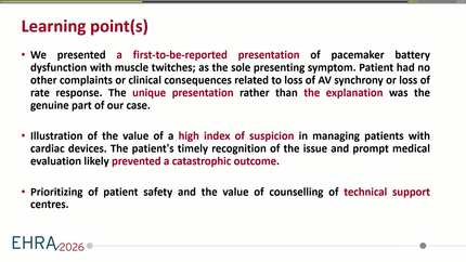 Muscle twitches saved a life, an unusual presentation of a malfunctioning permanent pacemaker battery, a case report