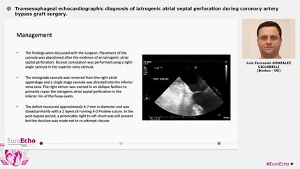 Transesophageal echocardiographic diagnosis of iatrogenic atrial septal perforation during coronary artery bypass graft surgery.