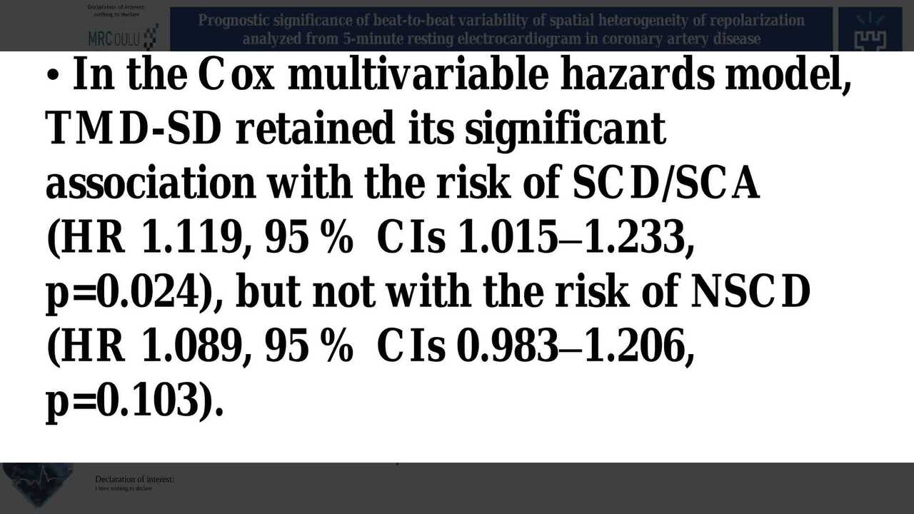 Prognostic significance of beat-to-beat variability of spatial heterogeneity of repolarisation analysed from 5-minute resting electrocardiogram in coronary artery disease