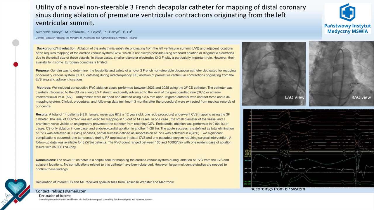 Utility of a novel non-steerable 3 French decapolar catheter for mapping of distal coronary sinus during ablation of premature ventricular contractions originating from the left ventricular summit