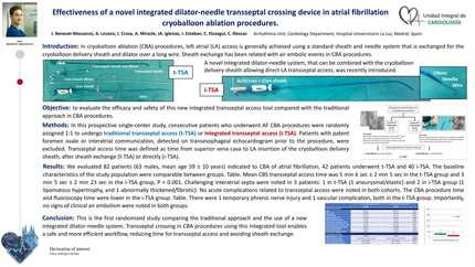 Effectiveness of a novel integrated dilator-needle transseptal crossing device in atrial fibrillation cryoballoon ablation procedures.