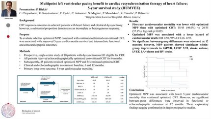 Multipoint left ventricular pacing benefit to cardiac resynchronization therapy of heart failure; 5-year survival study (HUMVEE)