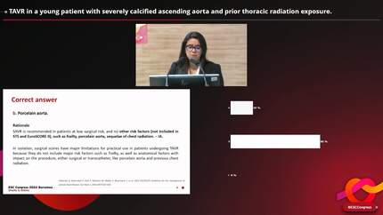 TAVR in a young patient with severely calcified ascending aorta and prior thoracic radiation exposure.
