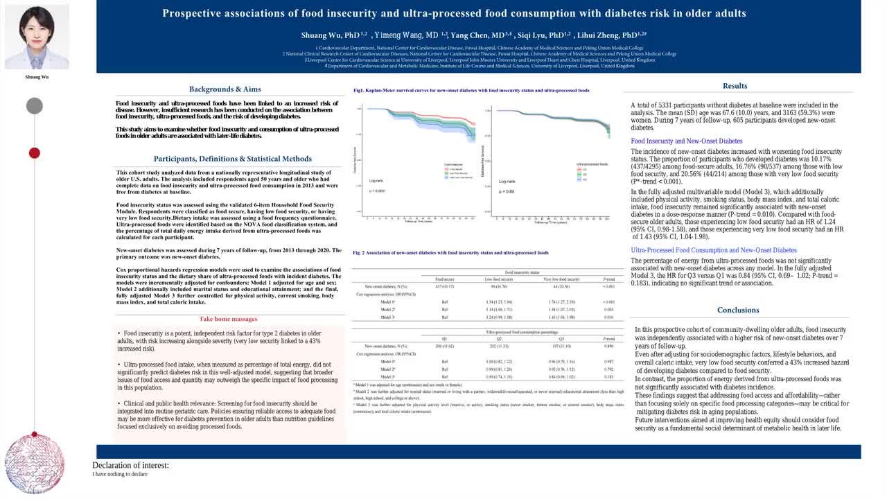 Prospective associations of food insecurity and ultra-processed food consumption with diabetes risk in older adults