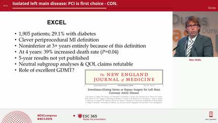 Isolated left main disease: PCI is first choice - CON.