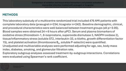 Comparison of oxidative and tissue stress biomarkers and platelet activation in myocardial infarction treated with prasugrel or ticagrelor 