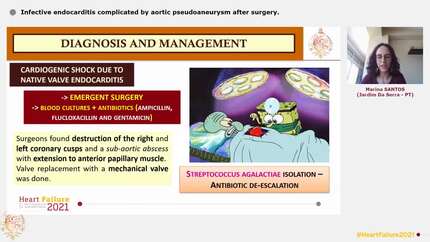 Infective endocarditis complicated by aortic pseudoaneurysm after surgery.