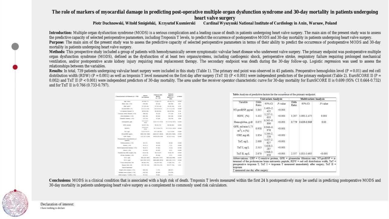 The role of markers of myocardial damage in predicting post-operative multiple organ dysfunction syndrome and 30-day mortality in patients undergoing heart valve surgery 