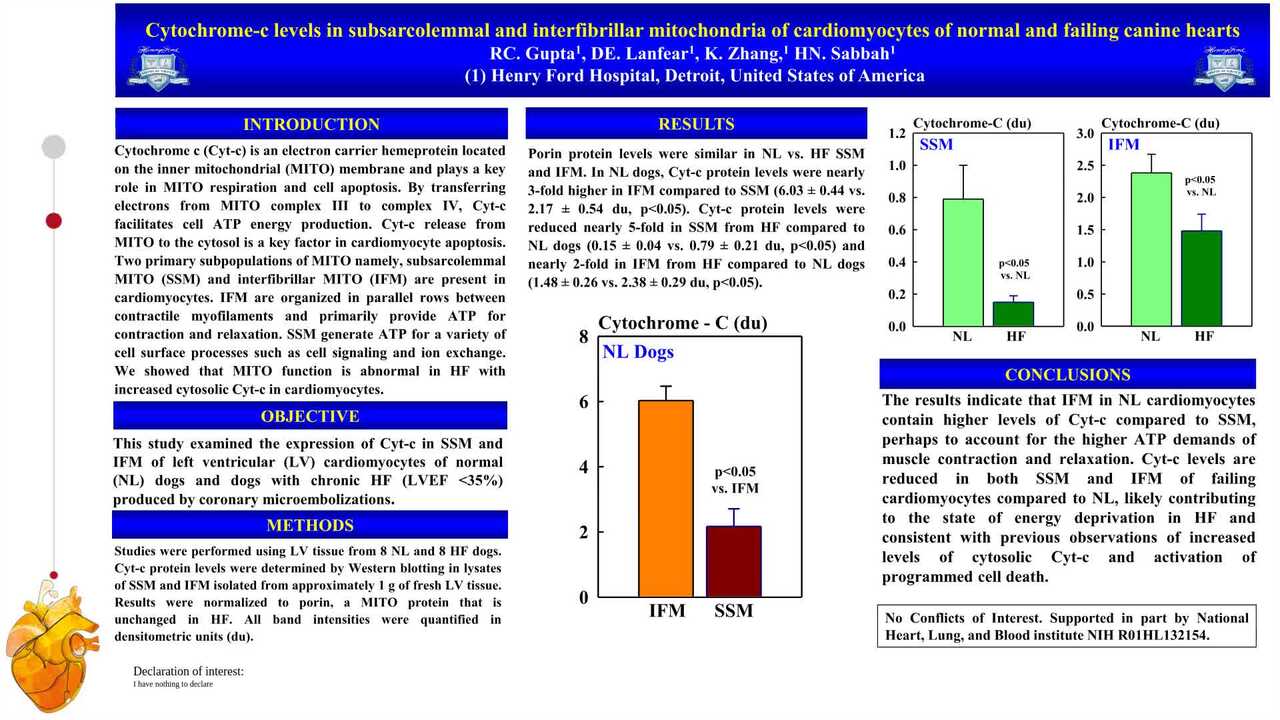 Cytochrome-c levels in subsarcolemmal and interfibrillar mitochondria of cardiomyocytes of normal and failing canine hearts