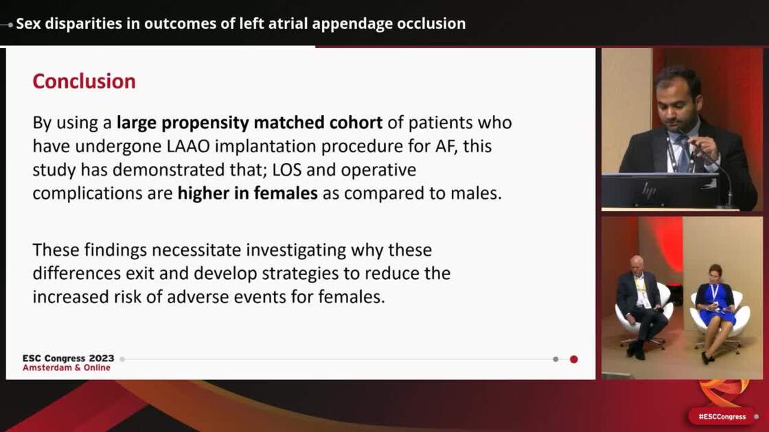 Esc 365 Sex Disparities In Outcomes Of Left Atrial Appendage Occlusion