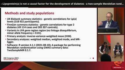 Lipoprotein(a) is not a causal factor for the development of diabetes - a two-sample Mendelian randomization study.