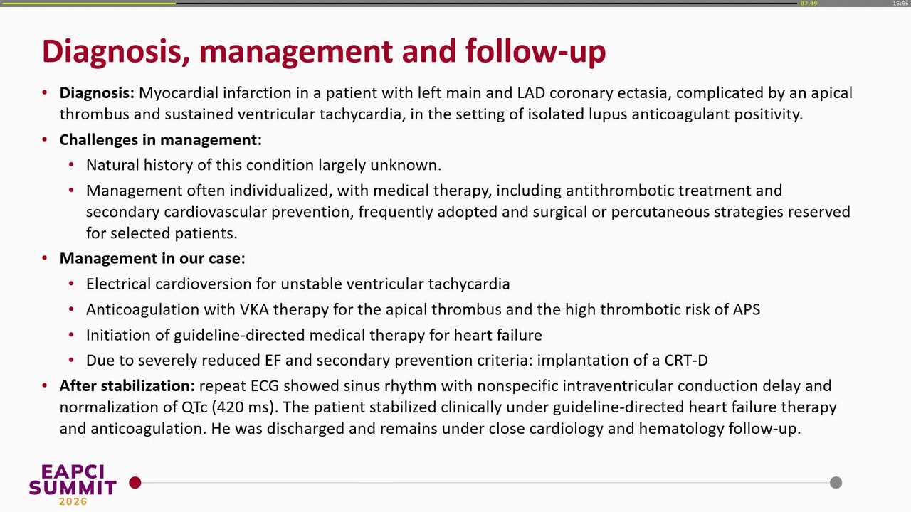 NSTEMI associated with coronary artery ectasia presenting as ventricular tachycardia in a young patient  with isolated lupus anticoagulant positivity