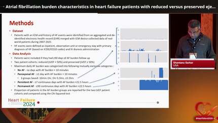 Atrial fibrillation burden characteristics in heart failure patients with reduced versus preserved ejection fraction as detected by insertable cardiac monitors.
