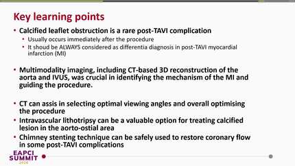 Delayed STEMI-equivalent myocardial infarction due to post-TAVI leaflet obstruction.