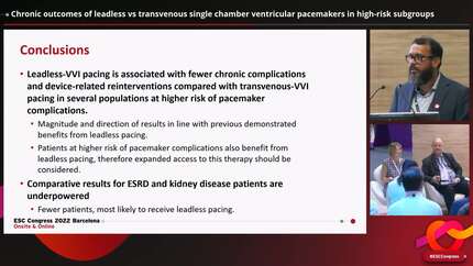 Chronic outcomes of leadless vs transvenous single chamber ventricular pacemakers in high-risk subgroups