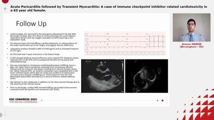 Acute Pericarditis followed by Transient Myocarditis: A case of immune checkpoint inhibitor related cardiotoxicity in a 63 year old female.