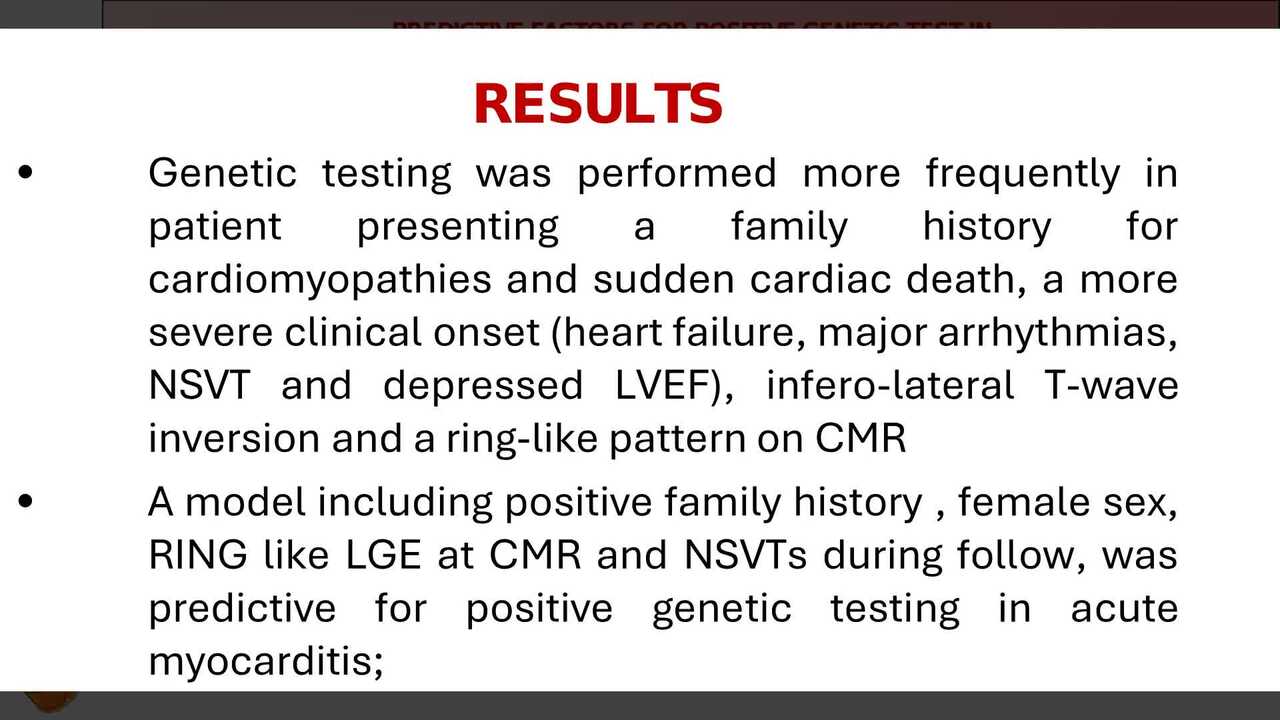 Predictive factors for genetic positive test in genetic myocarditis 