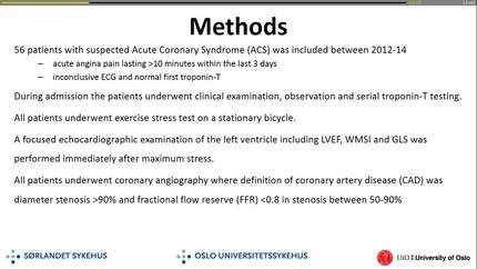 Exercise induced changes in global longitudinal strain in patients with chest pain and normal troponin-t may identify and rule out coronary artery disease. 