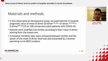 Mean serum D-dimer level to predict in-hospital mortality in Covid-19 patients