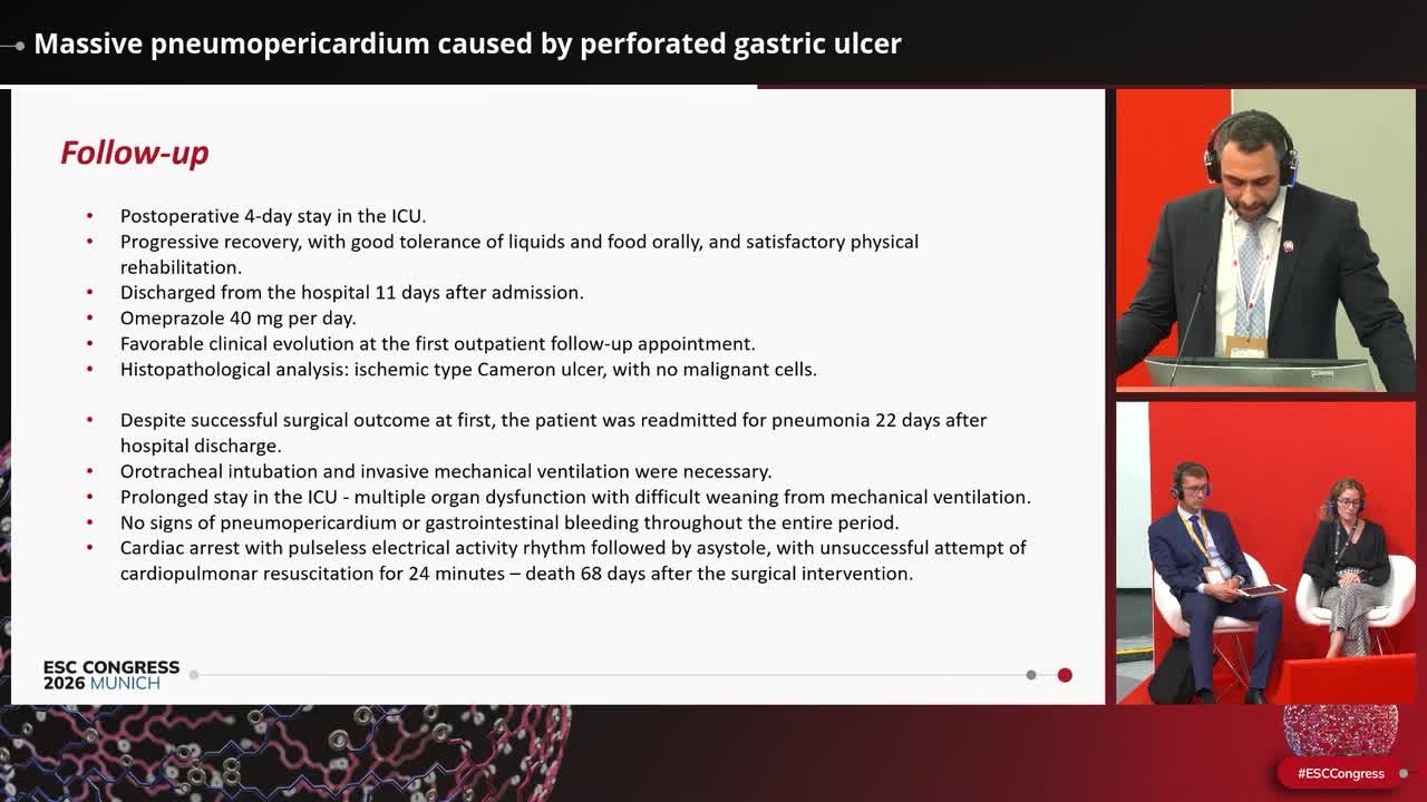 Massive pneumopericardium caused by perforated gastric ulcer