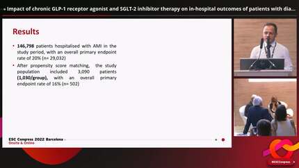 Impact of chronic GLP-1 receptor agonist and SGLT-2 inhibitor therapy on in-hospital outcomes of patients with diabetes mellitus hospitalized with acute myocardial infarction.