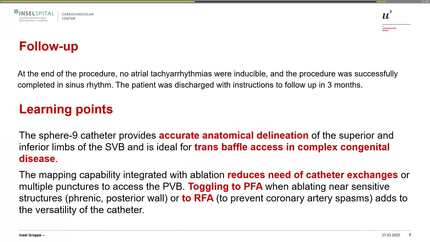 Trans-baffle pulmonary vein isolation using a dual energy lattice tip catheter in a patient after mustard procedure