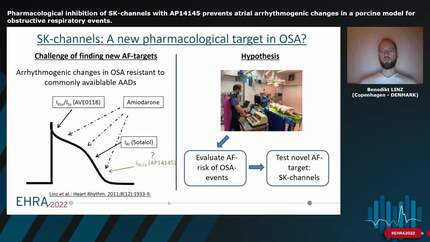 Pharmacological inhibition of SK-channels with AP14145 prevents atrial arrhythmogenic changes in a porcine model for obstructive respiratory events.
