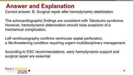 Acute heart failure due to ventricular septal perforation complicating Takotsubo syndrome